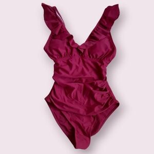 NWT Maroon ruffled one piece swimsuit, S